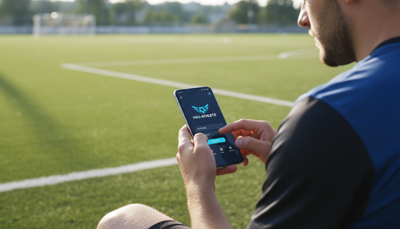 Soccer player accessing GoSport platform on mobile device